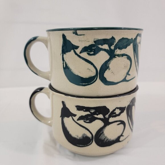 Stackable Soup Mugs - Stoneware Vegetable Soup Stew Chili 16 Oz Mugs – Set of 2 - Picture 1 of 16